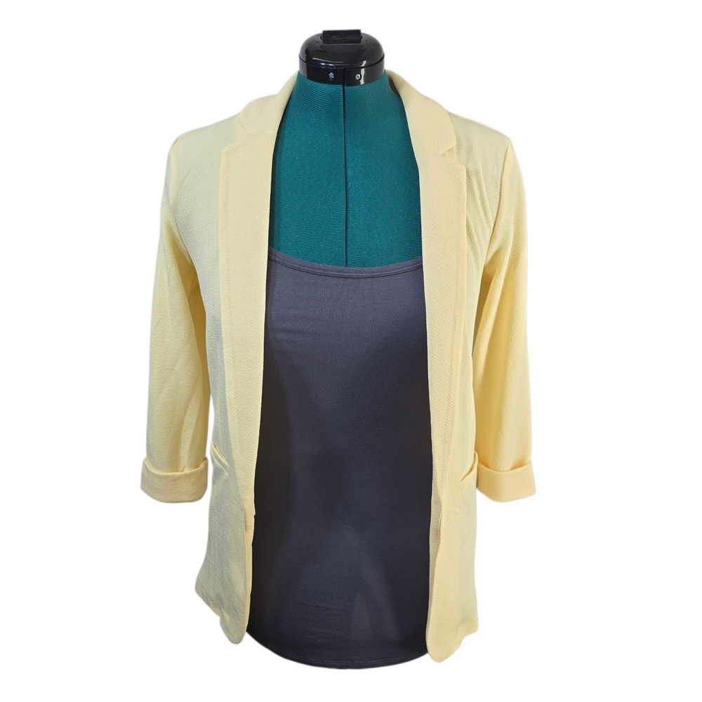 Maurices Blazer Women XS Yellow Poly Spandex Open Front 3/4 Sleeve‎ Professional